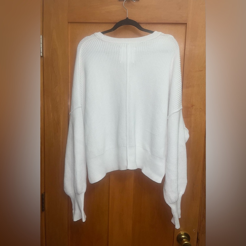 aerie White Oversized Cropped Waffle-Knit Sweater - Picture 5 of 6